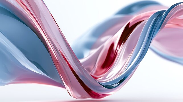 Pastel liquid ribbons flowing in motion. Abstract 3D waves colliding in graceful curves.
