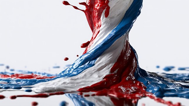 Red white and blue paint splash tornado. Patriotic liquid swirl isolated on white background.