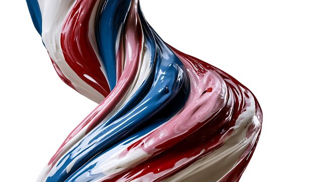 Red white and blue liquid paint spiral. Abstract swirling colors in a dynamic twist.