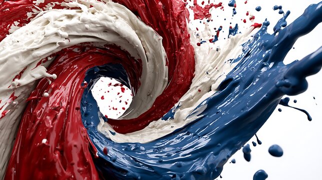 Red white and blue paint vortex. Swirling liquid colors in a dynamic abstract splash.