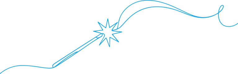 Continuous line drawing of a magic wand with star and spell trail © rs_studios