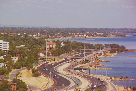 Retro Cityscape of Perth Western Australia, shot on film in 2004