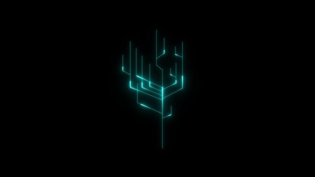 Futuristic AI Technology Digital Neural Network Logo Animation with Glowing Cyber Lines on Black Background 4K Motion Graphics. animation
