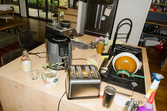 UGC Messy kitchen counter before real life home cleaning routine