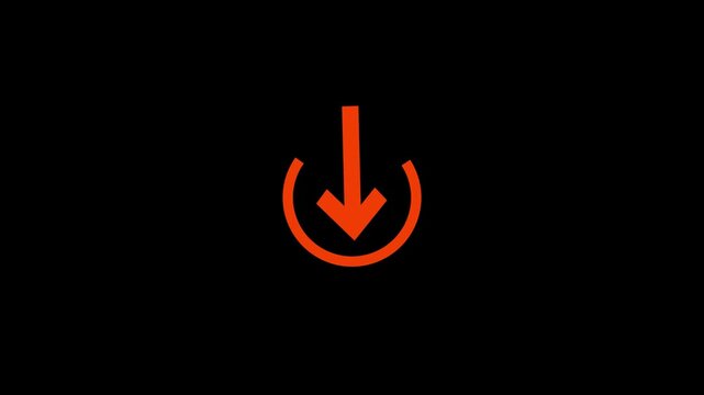Download icon animation isolated on black background, downloading icon in circle with arrow animated, download button icon