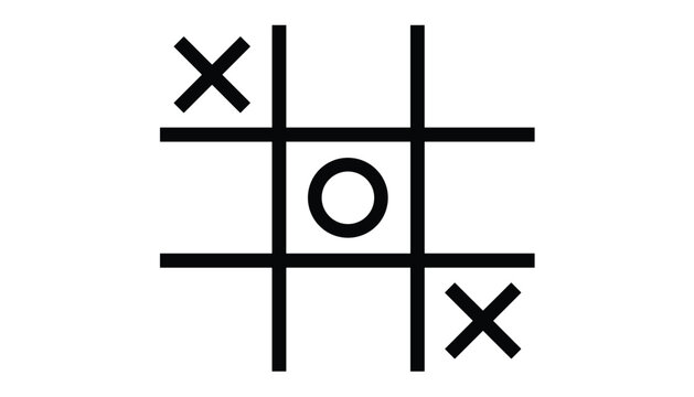 Minimalist tic tac toe game board shows two black crosses and one black circle on a white background.