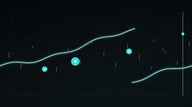 Abstract dark technology background featuring futuristic digital data graph chart with glowing cyan wave line and indicator points