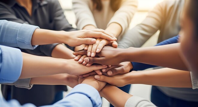 Diverse Team Stacking Hands Together For Teamwork Unity And Collaboration Concept