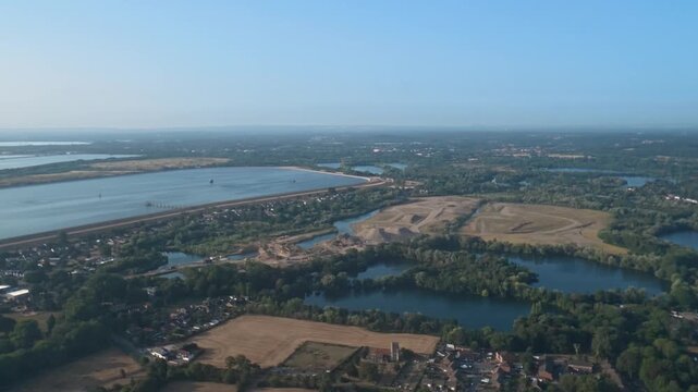 Waterways and Lakes: 4K Aerial View of Wraysbury Reservoir and Surrounding Lakes, Berkshire