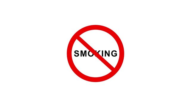 No smoking text sign, stop using cigarette and tobacco, warning on white background, simple animation video, copy space for text  4k video.