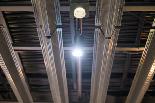 Industrial Ceiling Ductwork With Hanging Spotlight