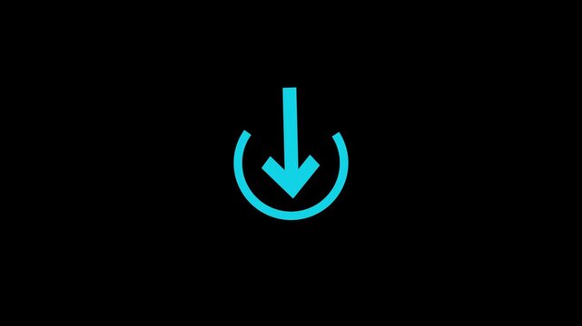 Download icon animation isolated on black background, downloading icon in circle with arrow animated, download button icon