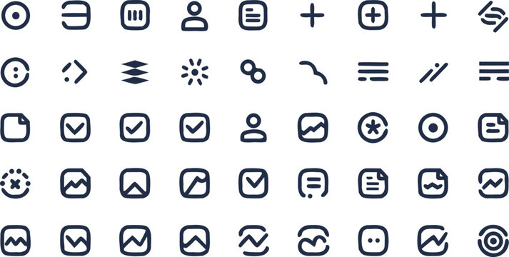 Thick line squircle analytical graphs and profile user interface icons set for tech application dashboard layout