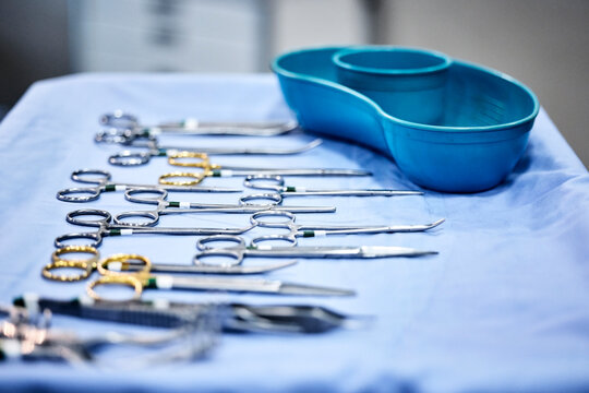 Surgical Tools Arranged on a Medical Table