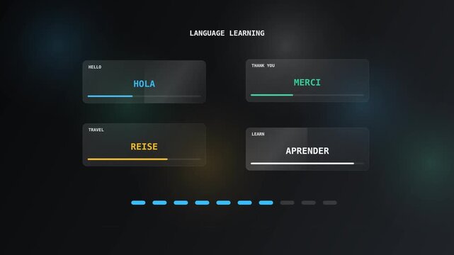 Digital Language Learning Interface Featuring Interactive Educational Modules and Progress Tracking Elements for Multilingual Proficiency Development