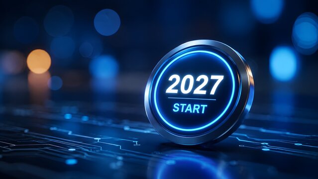 New Year 2027 Start Button Concept For Future Technology And Business Strategy