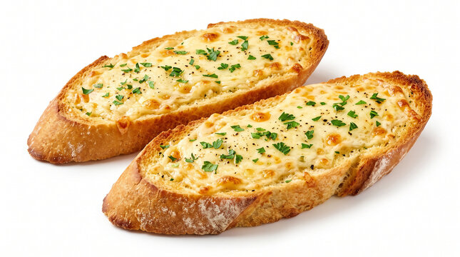 Toasted Garlic Bread Slices with Melted Cheese and Herbs