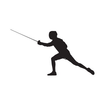Fencing Athlete Silhouette Against White Background Dynamic Sportsperson Shape