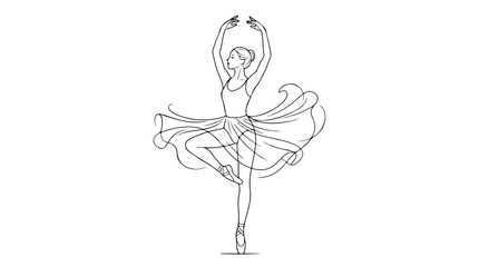 Minimalist ballet dancer line art, elegant ballerina vector illustration, graceful dancing woman in tutu, black and white sketch for dance studio branding © usman