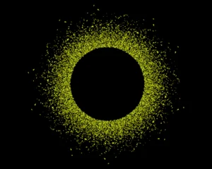 Circle frame of green matcha tea powder top view isolated on black bg. Hemp floor, chlorella particles or dry moringa seed texture. Scattered cloud of Japanese healthy beverage. Vector illustration © Kusandra