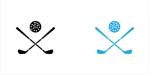 Minimal field hockey sticks crossed with ball outline icon in editable stroke style. Perfect for sports, competition, team games, tournaments, fitness, recreation, and mobile or web interface design. © Muhammad