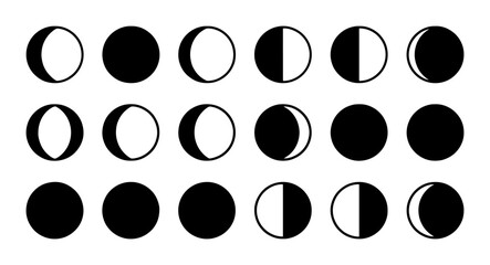 Moon Phases Vector Icons, Celestial Cycle Graphic Elements, Astronomical Illustration Set, Lunar Orbit Stages © Nabil