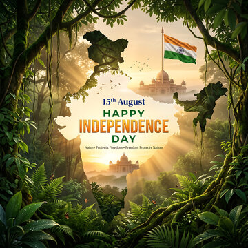 Celebrating national independence day with symbolic architecture and lush greenery at golden hour with depicts vibrant celebration independence framed lush foliage