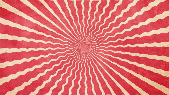 Retro red wavy sunburst background, animation with vintage, paper texture