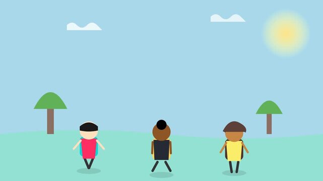 Diverse group of people standing outdoors looking forward in flat design