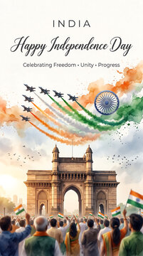 Celebratory national independence day parade with iconic monument with depicts vibrant national celebration featuring grand monument patriotic aircraft trails under festive sky
