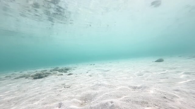 Shallow underwater sandy seabed with ripple patterns and rocks in clear turquoise ocean water, natural marine background, 4K_2_IMG_5211_14s_0,18.MOV.mov