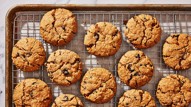 oatmeal cookies on a sheet tray 
