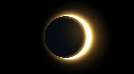 Naklejka premium Dramatic total solar eclipse featuring a glowing golden crescent of light against a dark black background