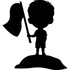 Little Boy Holding Flag Silhouette