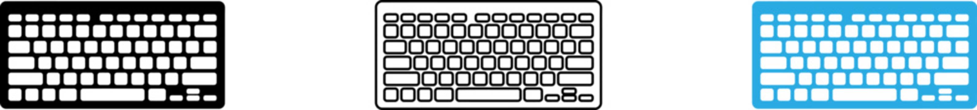 Three different modern keyboard icons in a row isolated on transparent background, Vector