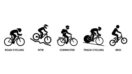 Obraz premium Cycling Styles and Discipline Icon Set Isolated on White Background Vector