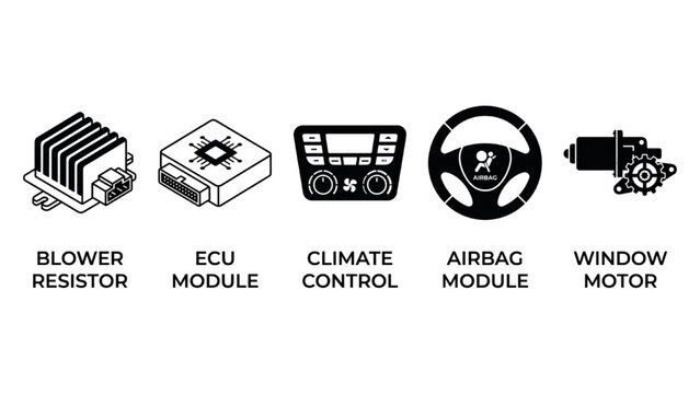 Car Electrical and Electronics Parts Icon Set Isolated on White Background Vector