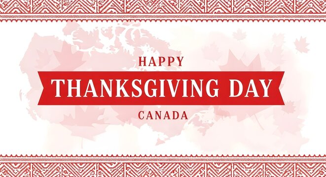 Decorative vintage style banner wishing a happy thanksgiving day in canada with elegant red frame border