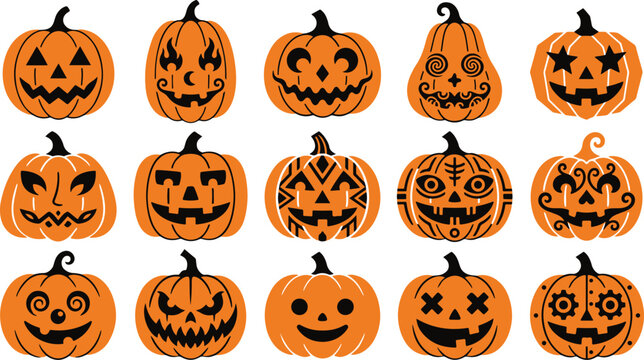 Set of fifteen decorative candy corn icons with various patterns and textures for halloween holiday design and seasonal projects