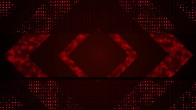 Red digital arrow pattern background dark geometric panels, dotted texture, and bold futuristic layout