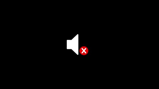 Muted speaker animation: digital sound off symbol on black background