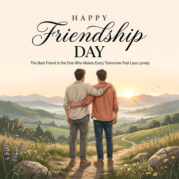 Two friends embracing on scenic pathway during warm sunset celebrating friendship day together with depicts two individuals standing back back arms around each other s shoulders