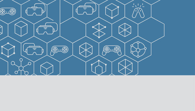 Seamless pattern with virtual reality glasses on blue background