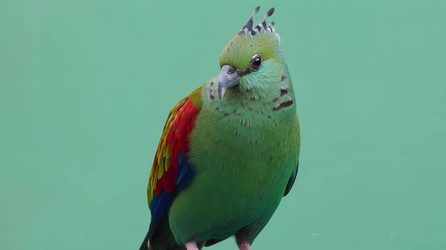Vibrant rainbow lorikeet perched and looking sideways. Colorful tropical parrot with iridescent feathers in close-up portrait.
