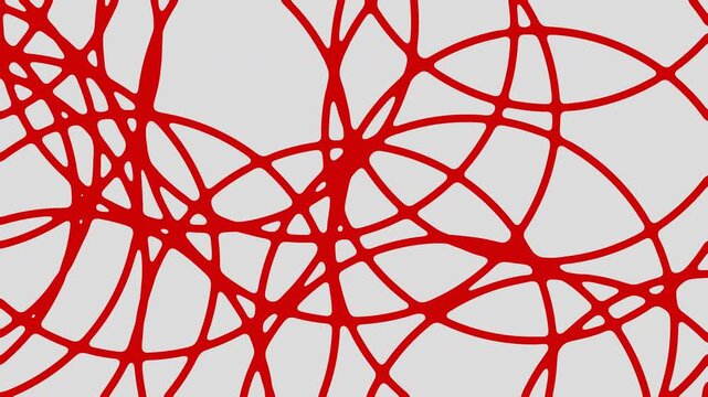 Organic labyrinth. Dynamic animation of flowing red lines creating an intricate, abstract pattern. Ideal for relaxing Bali-inspired backgrounds, peaceful transitions, or inspiring modern design projec