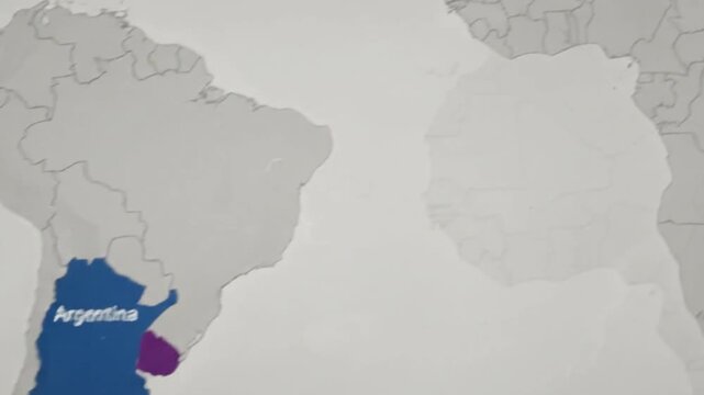 World map showing argentina uruguay and spain highlighting a geography