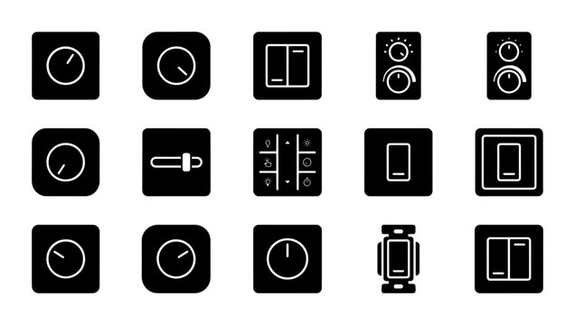 Vector Icons Set: Light Switches, Dimmers, and Controls. Electrical Components, Home Automation Symbols, Modern Interface Elements for Technology and Design.