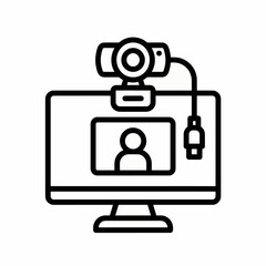 Naklejka premium Webcam and monitor video conferencing home office setup bold icon graphic