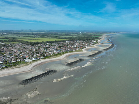 Aerial View of Bognor Regis Coastline and Beach at Low Tide, West Sussex, England