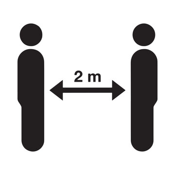 Human silhouettes with distance measurement black on white background